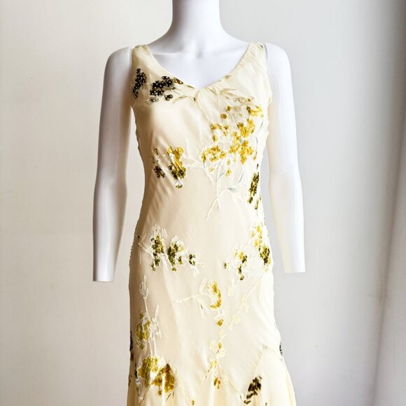 Alex Evenings Vintage Y2K Bias cut pastel yellow floral Midi Dress S - Picture 2 of 11